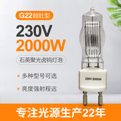 230v 2000w G22 ল্যাম্প একক শেষ হ্যালোজেন লাইট বাল্ব 3200k 300Hours